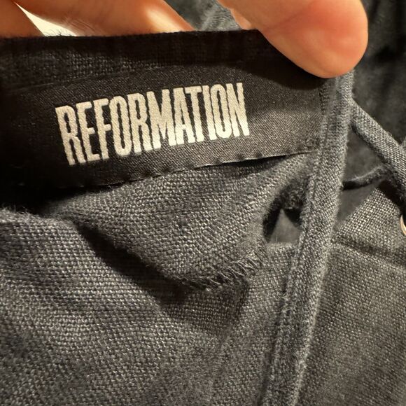 Reformation Jager Jumpsuit 100% Linen Pant FLAWED Black Tie Up Back Womens sz 6 - Picture 4 of 10